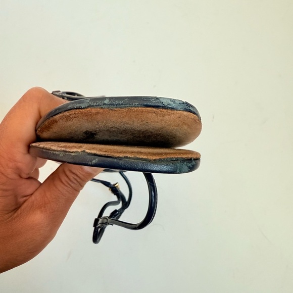 Prada Dark Navy blue leather T strap square toe flat thong sandals EU 38 - Picture 5 of 9